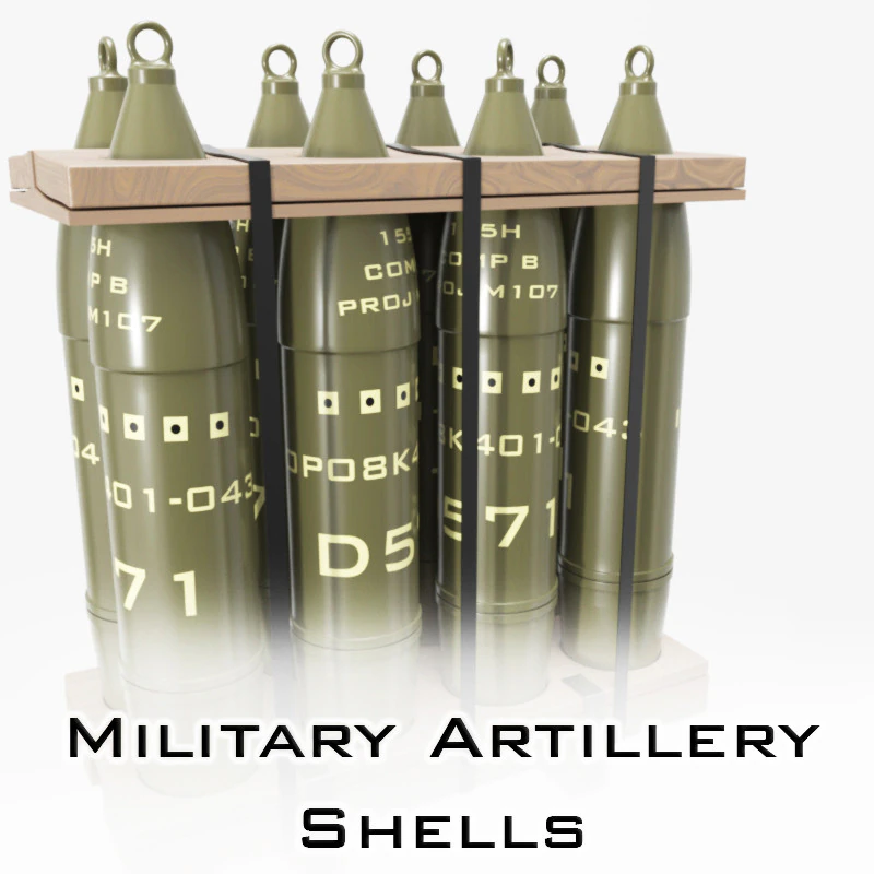 Military Artillery Shells 3D Model .c4d .max .obj .3ds .fbx .stl .blend