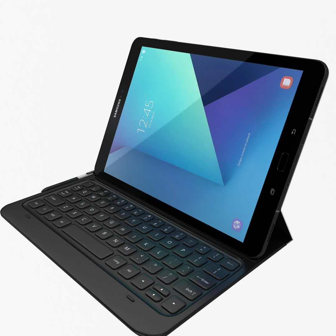 Samsung Galaxy Tab S3 black with S Pen Keyboard 3D Model .c4d .max .obj .3ds .fbx .stl .blend 