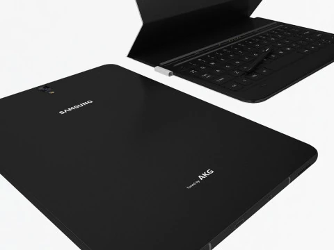 Samsung Galaxy Tab S3 black with S Pen Keyboard 3D Model