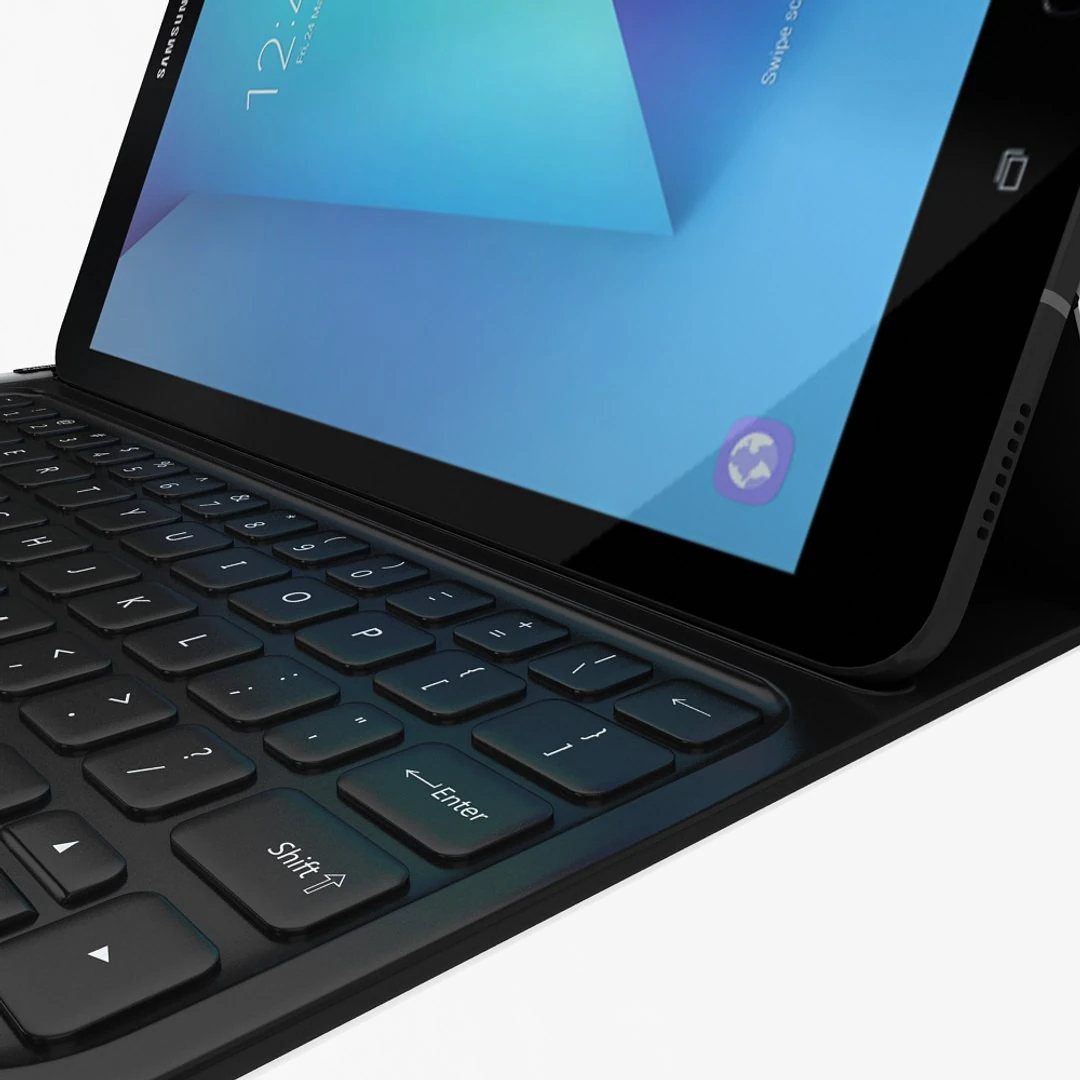Samsung Galaxy Tab S3 Silver with S Pen and Keybord 3D Model .c4d .max .obj .3ds .fbx .stl .blend 