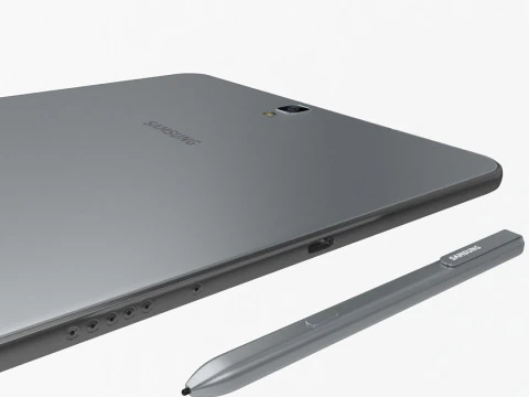 Samsung Galaxy Tab S3 Silver with S Pen and Keybord 3D Model