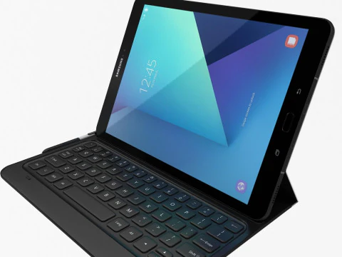 Samsung Galaxy Tab S3 Silver with S Pen and Keybord 3D Model