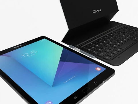 Samsung Galaxy Tab S3 Silver with S Pen and Keybord 3D Model