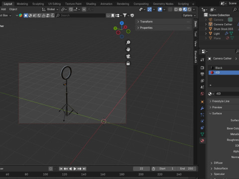 फ्लैश लाइट के साथ कैमरा तिपाई 3D मॉडल