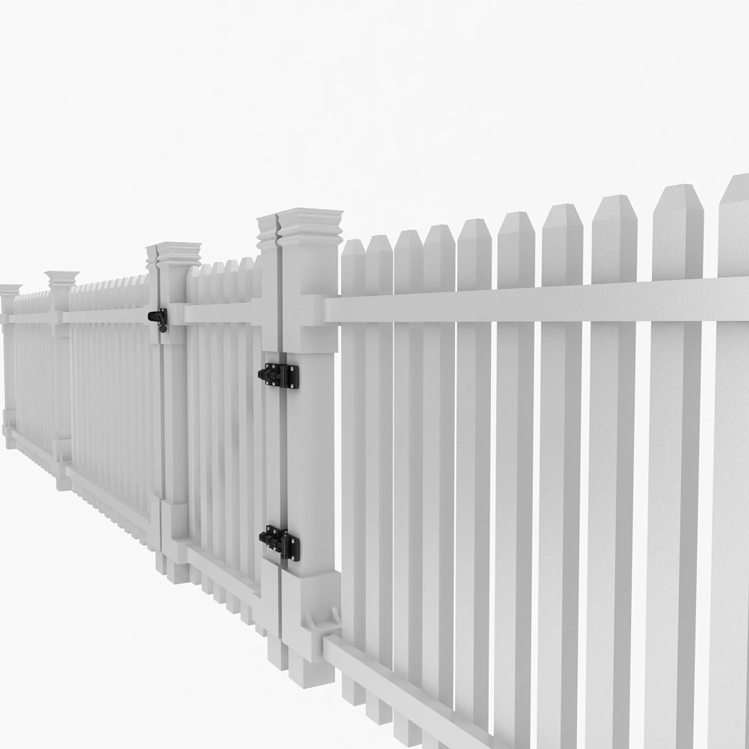 White Picket Fence Section and Gate 3D Model .c4d .max .obj .3ds .fbx .stl .blend