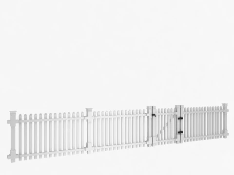 White Picket Fence Section and Gate 3D Model