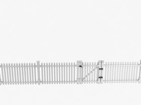 White Picket Fence Section and Gate 3D Model