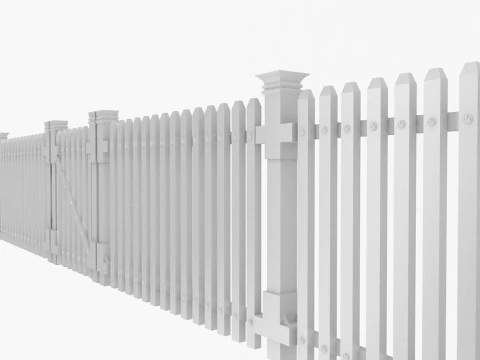 White Picket Fence Section and Gate 3D Model