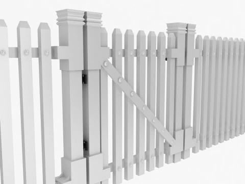 White Picket Fence Section and Gate 3D Model