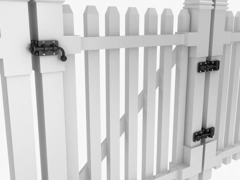 White Picket Fence Section and Gate 3D Model
