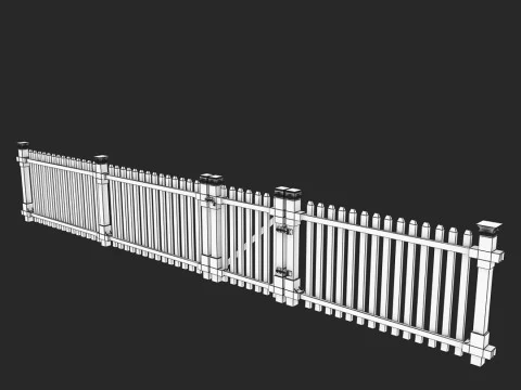 White Picket Fence Section and Gate 3D Model