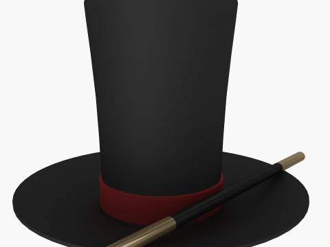 魔术师的帽子和魔杖 3D 模型