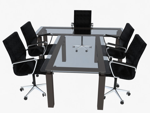 Офісні стільці та стіл 3D Модель