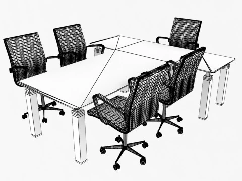 Office Chairs and Table 3D Model