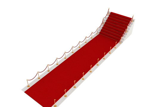 Słupki Aksamitna lina i czerwony dywan Model 3D