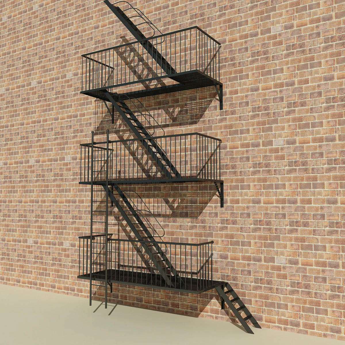 Fire Escape Stairs 3D Model .c4d .max .obj .3ds .fbx .stl .blend