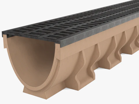 Channel Drain with Metal Grate 3D Model