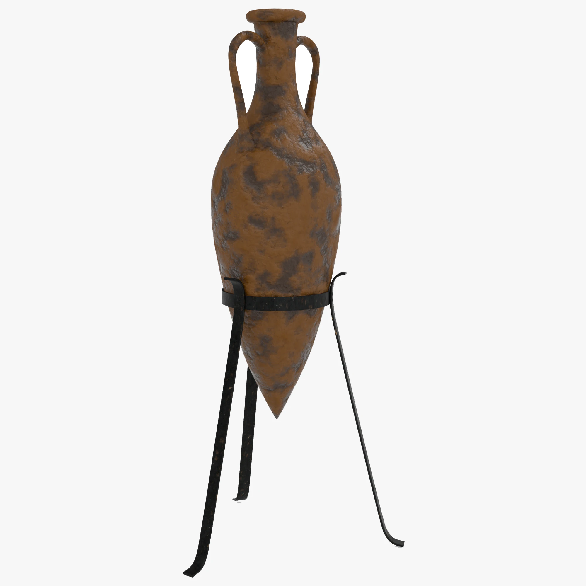 Antiqued Greek Terracotta Amphora on Metal Stand 3D Model .c4d .max .obj .3ds .fbx .stl .blend 