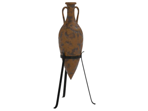 Antiqued Greek Terracotta Amphora on Metal Stand 3D Model