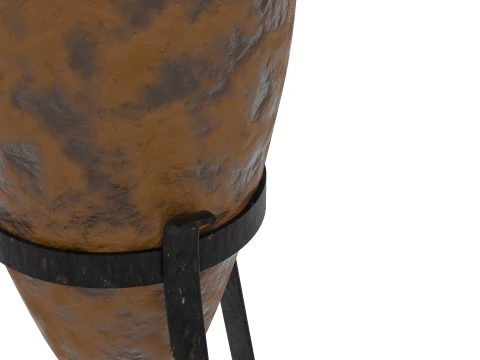 Antiqued Greek Terracotta Amphora on Metal Stand 3D Model