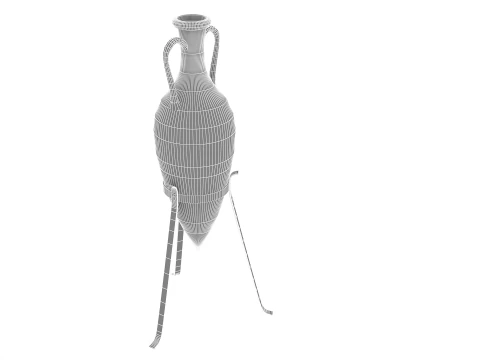 Antiqued Greek Terracotta Amphora on Metal Stand 3D Model