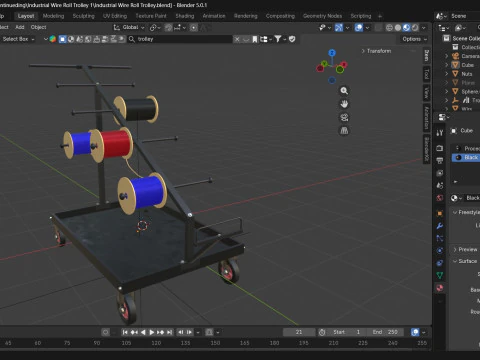 Industrial Wire Roll Trolley 3D Model