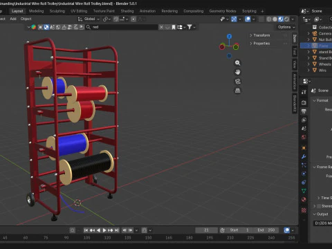 Industrial Wire Roll Trolley 3D Model