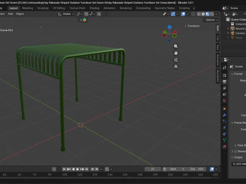 Hay Palissade Striped Outdoor Furniture Green Table 3D Model