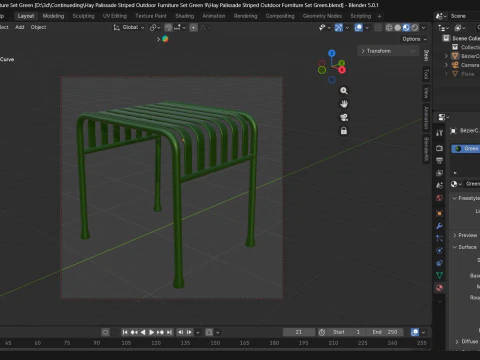 Hay Palissade Striped Outdoor Furniture Green Table 3D Model