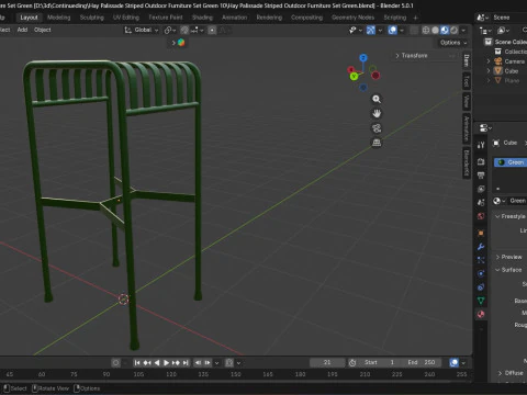 Hay Palissade Striped Outdoor Furniture Green Table 3D Model