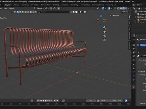 Hay Palissade Полосатая уличная мебель Коричневый диван 3D Модель