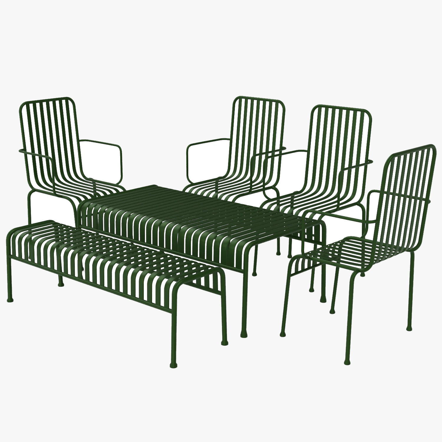 Hay Palissade Striped Outdoor Furniture Set Green 3D Model .c4d .max .obj .3ds .fbx .stl .blend 