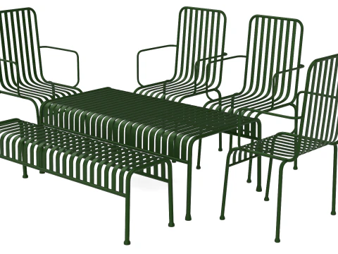 Hay Palissade Striped Outdoor Furniture Set Green 3D Model