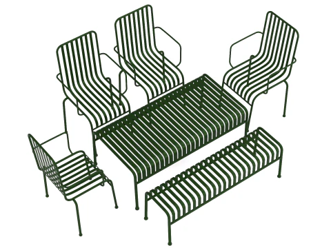 Hay Palissade Striped Outdoor Furniture Set Green 3D Model