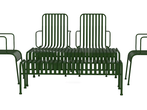 Hay Palissade Striped Outdoor Furniture Set Green 3D Model