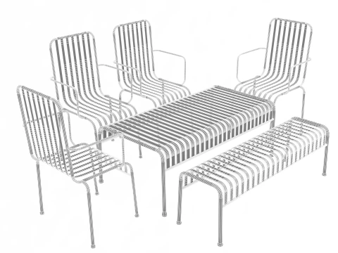 Hay Palissade Striped Outdoor Furniture Set Green 3D Model