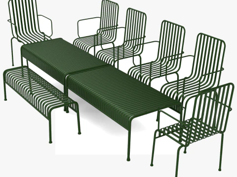 Juego de muebles de exterior a rayas Hay Palissade, verde Modelo 3D