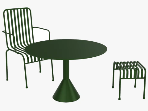 Juego de muebles de exterior a rayas Hay Palissade, verde Modelo 3D