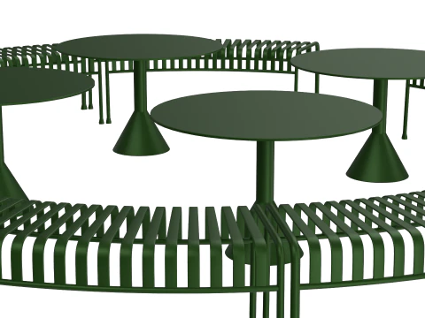 HAY Palissade Striped Outdoor Furniture Set Green 3D Model