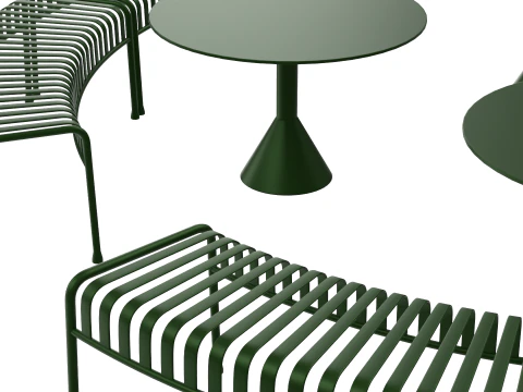 HAY Palissade Striped Outdoor Furniture Set Green 3D Model
