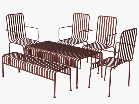 헤이 팰리세이드 스트라이프 야외 가구 세트 브라운 3D 모델
