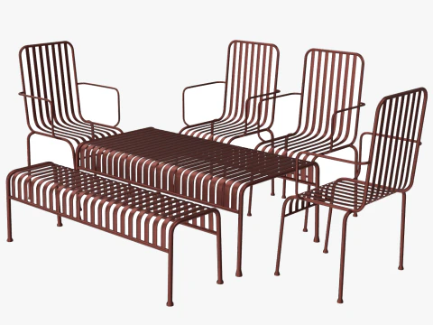 Hay Palissade ストライプ屋外用家具セット ブラウン 3Dモデル