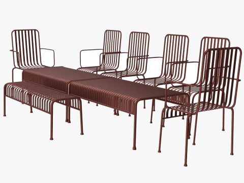 HAY Palissade ストライプ屋外用家具セット 3Dモデル