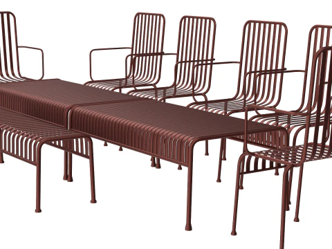 HAY Palissade Striped Outdoor Furniture Set 3D Model