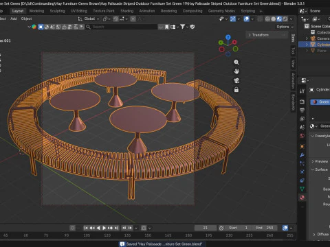 HAY Palissade ストライプ屋外用家具セット グリーン 3Dモデル