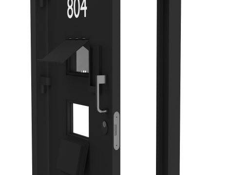 Drzwi antywłamaniowe do celi więziennej, stalowe, czarne Model 3D