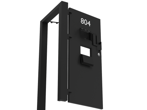 Drzwi antywłamaniowe do celi więziennej, stalowe, czarne Model 3D