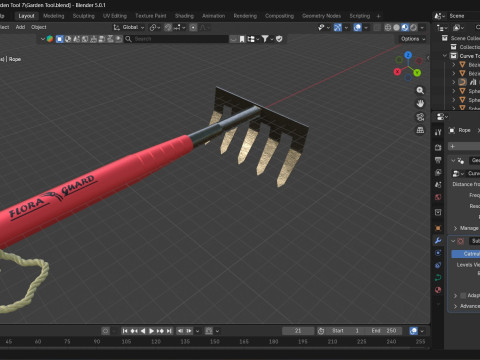 Garden Tool Hand Rake 3D Model