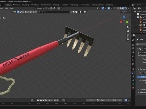 Garden Tool Hand Rake 3D Model