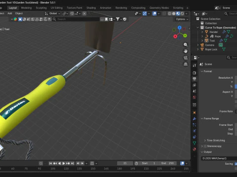 Garden Tool Hand Hoe Cultivator 3D Model